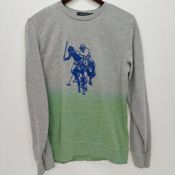U.S. Polo Assn. Other - U.S. Polo Assn. Youth XL Gray & Green Ombre Sweatshirt Blue‎ Polo Player Graphic